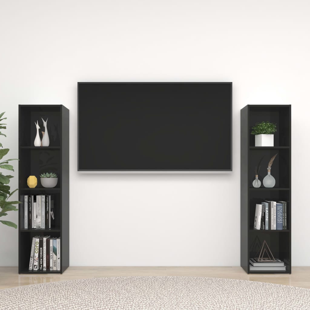 KALLAX –  Meuble TV bibliothèque debout 2 pcs 8 boxes Noir brillant | meublestv.fr 2