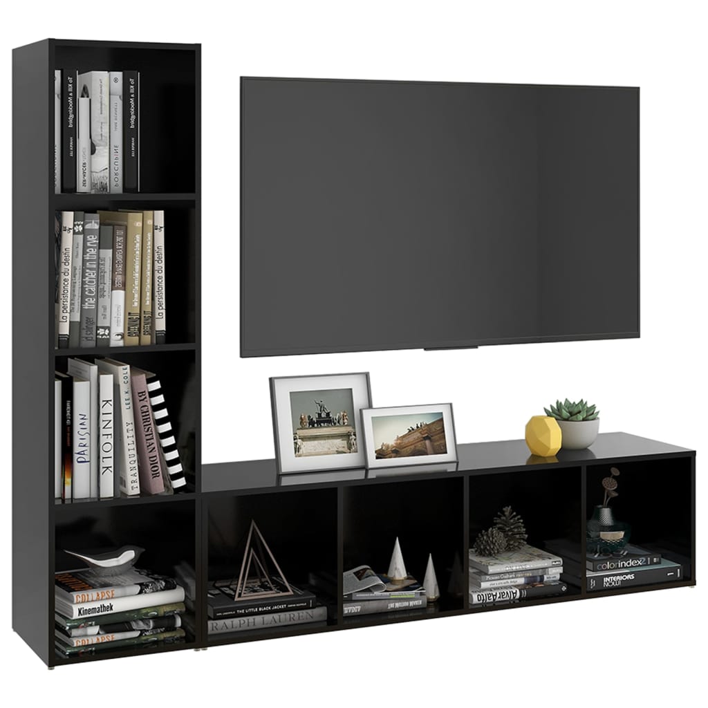 vidaXL TV Stands 2 Pcs Black 56.1"x13.8"x14.4" Engineered Wood
