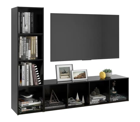 vidaXL TV Stands 2 Pcs Black 56.1"x13.8"x14.4" Engineered Wood