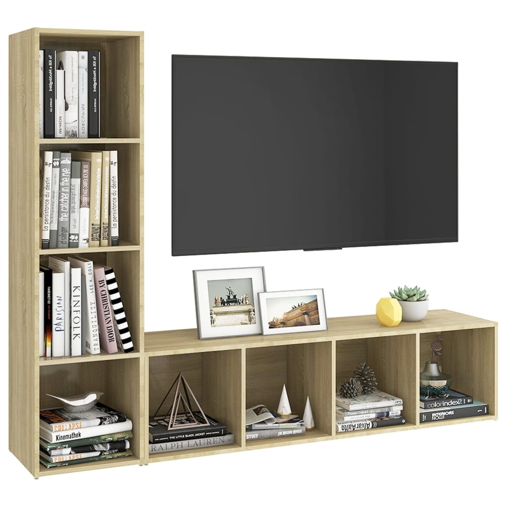 Tv-meubelen 2 st 142,5x35x36,5 cm spaanplaat sonoma eikenkleur
