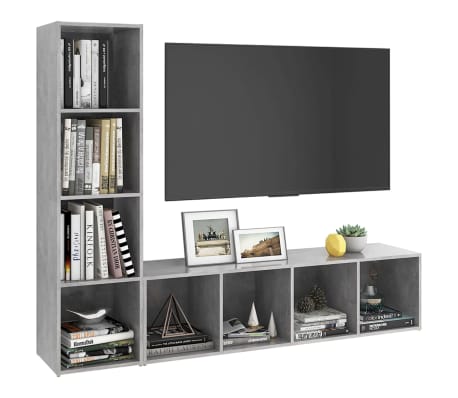 vidaXL ТВ шкафове, 2 бр, бетонно сиви, 142,5x35x36,5 см, ПДЧ