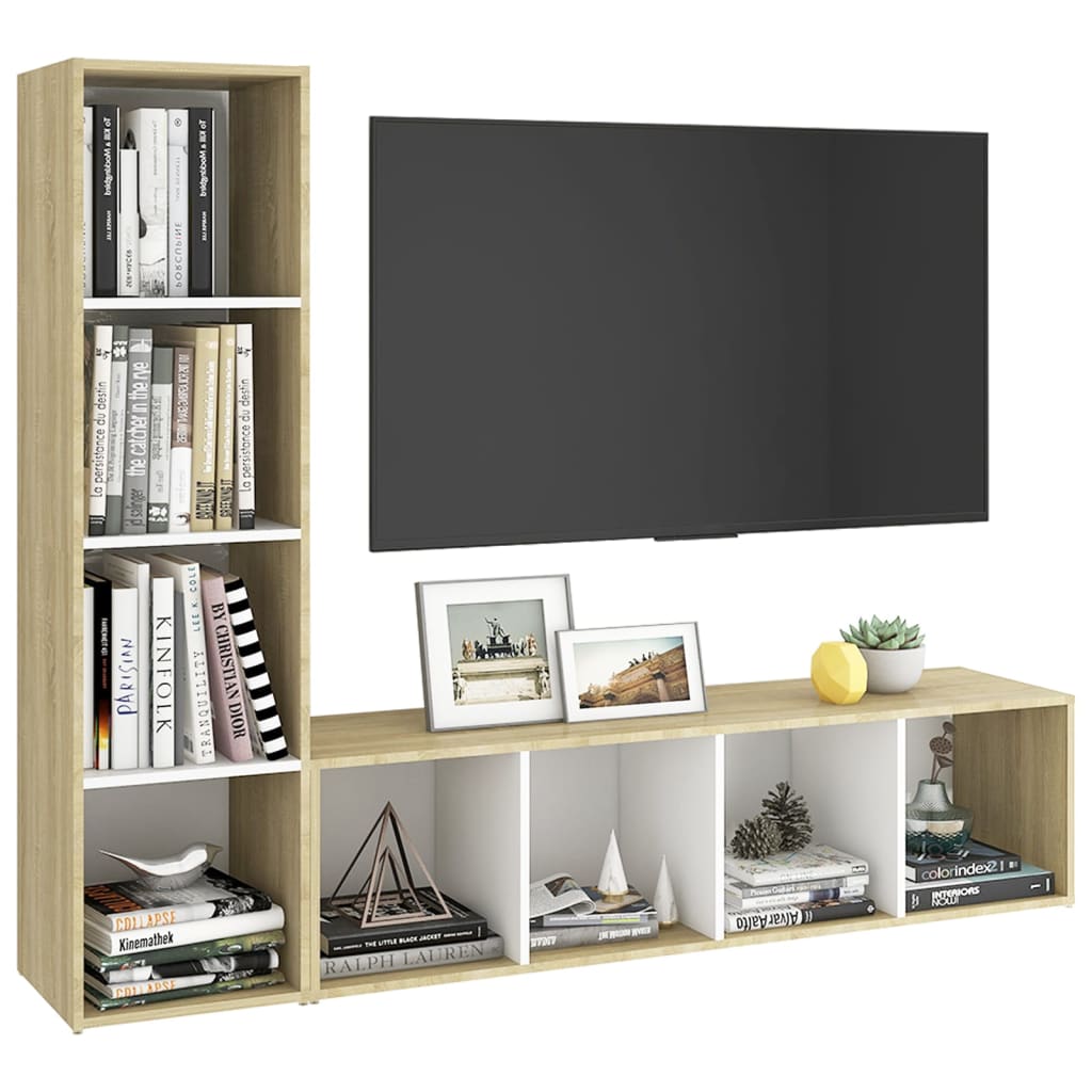 vidaXL Tv-meubelen 2 st 142,5x35x36,5 cm bewerkt hout wit sonoma eike