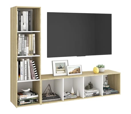 vidaXL Tv-meubelen 2 st 142,5x35x36,5 cm bewerkt hout wit sonoma eike