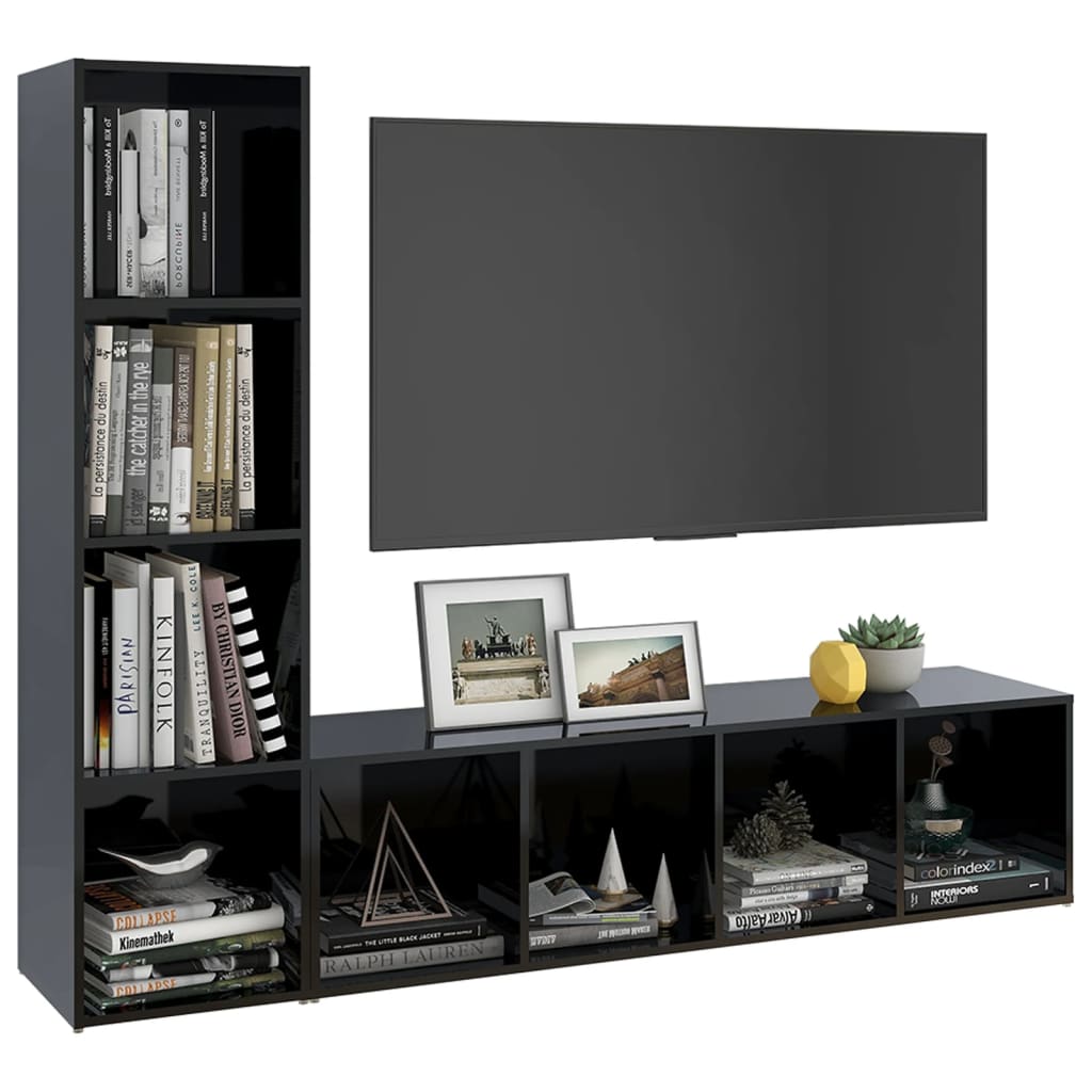KALLAX –  Meuble TV bibliothèque 2 pcs 8 boxes Noir brillant | meublestv.fr 4