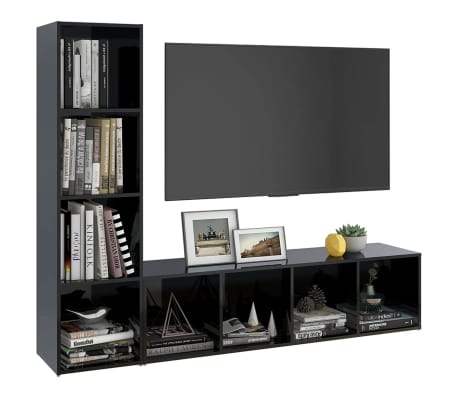 vidaXL 2 db magasfényű fekete forgácslap TV-szekrény 142,5x35x36,5 cm