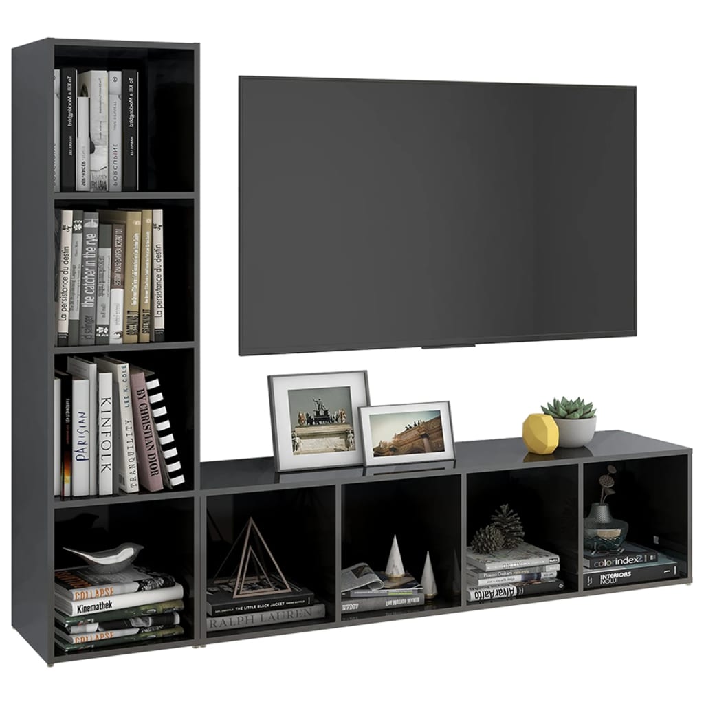 

vidaXL Tv-meubelen 2 st 142,5x35x36,5 cm spaanplaat hoogglans grijs