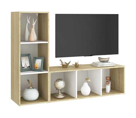 vidaXL TV spintelės, 2vnt., baltos/ąžuolo, 107x35x37cm, mediena