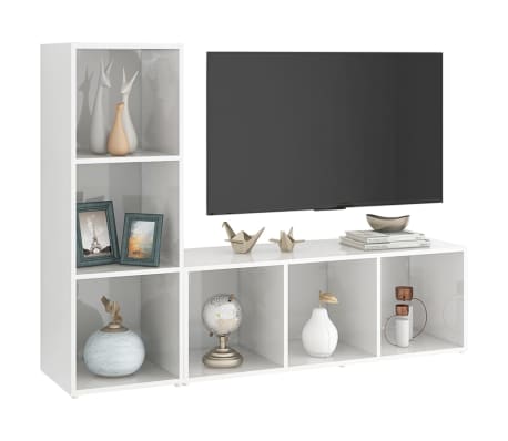 vidaXL Έπιπλα Τηλεόρασης 2 τεμ. Γυαλ. Λευκά 107x35x37 εκ. Μοριοσανίδα