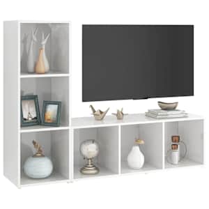 vidaXL Έπιπλα Τηλεόρασης 2 τεμ. Γυαλ. Λευκά 107x35x37 εκ. Μοριοσανίδα