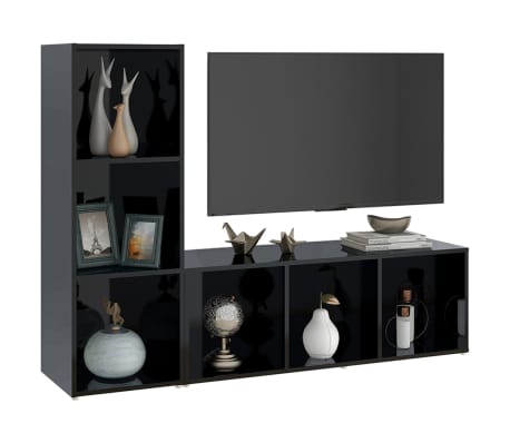 vidaXL TV Cabinets 2 pcs High Gloss Black 107x35x37 cm Engineered Wood