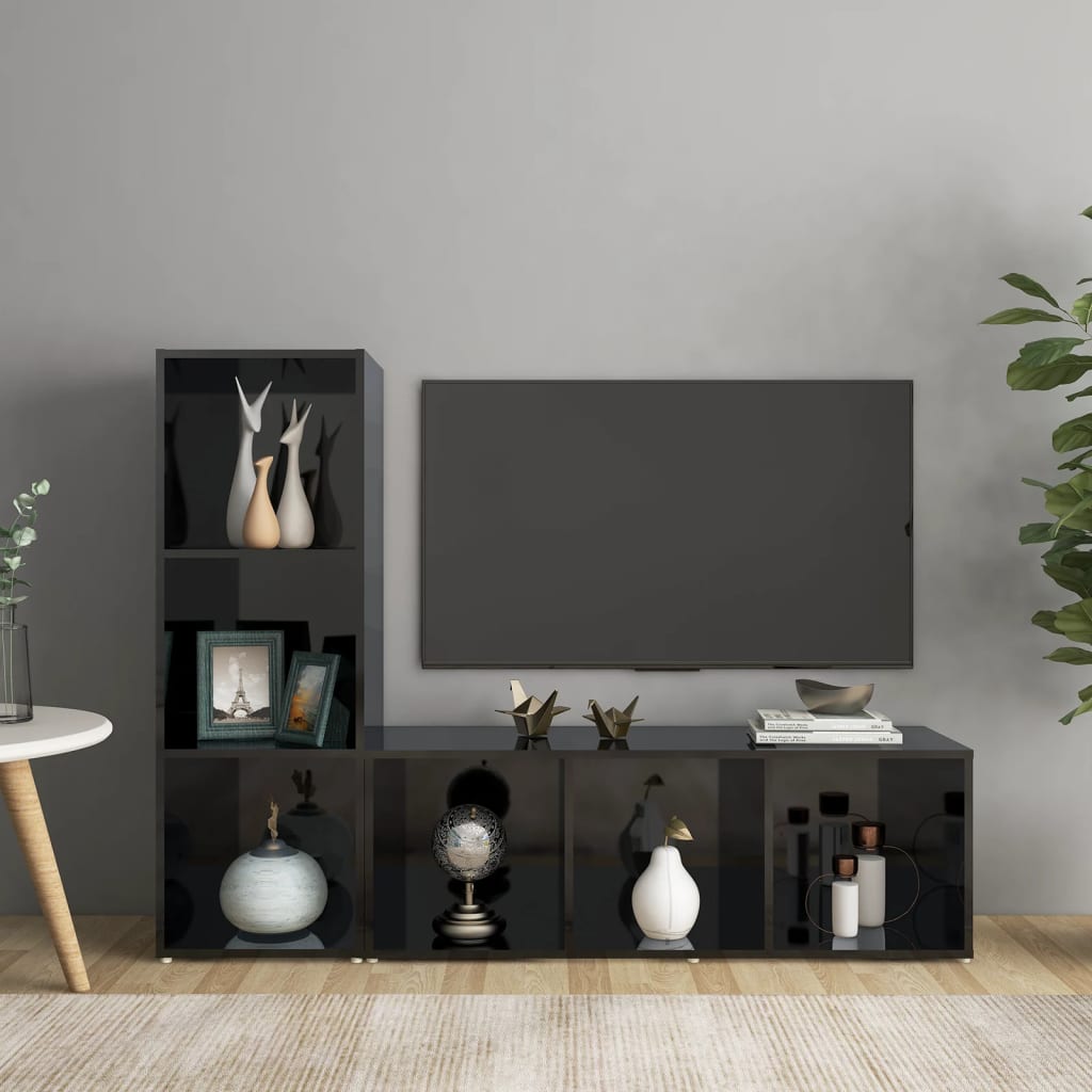 vidaXL Comode TV, 2 buc., negru extra lucios, 107x35x37 cm, PAL vidaxl.ro