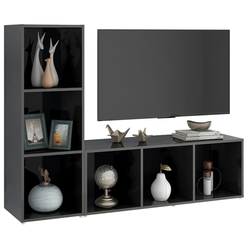 vidaXL Meubles TV 2 pcs Gris brillant 107x35x37 cm Bois d'ingénierie