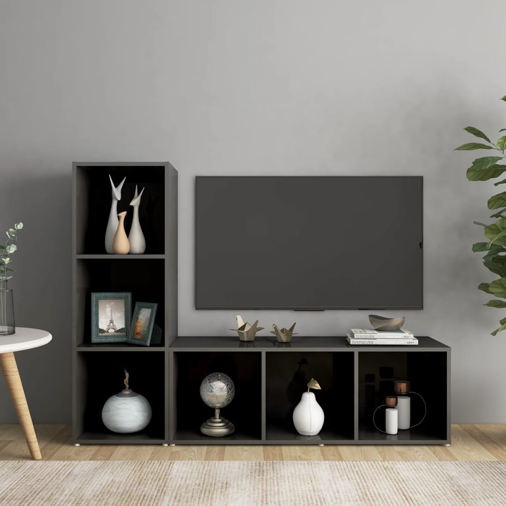 TV stolky 2 ks šedé s vysokým leskem 107x35x37 cm dřevotříska