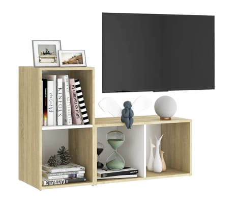 vidaXL TV spintelės, 2vnt., baltos/ąžuolo, 72x35x36,5cm, mediena