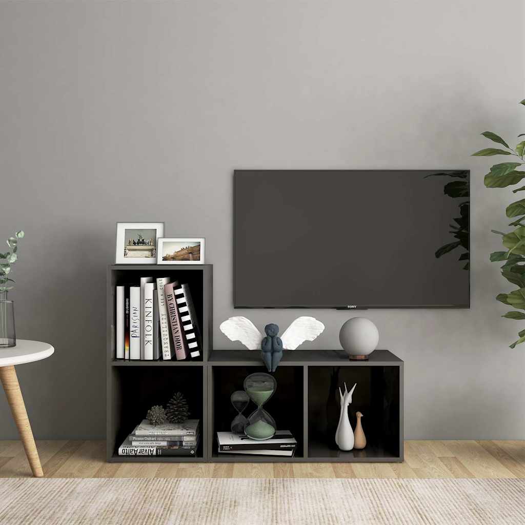 vidaXL Szafki TV, 2 szt., szare, wysoki po�ysk, 72x35x36,5 cm, p�yta