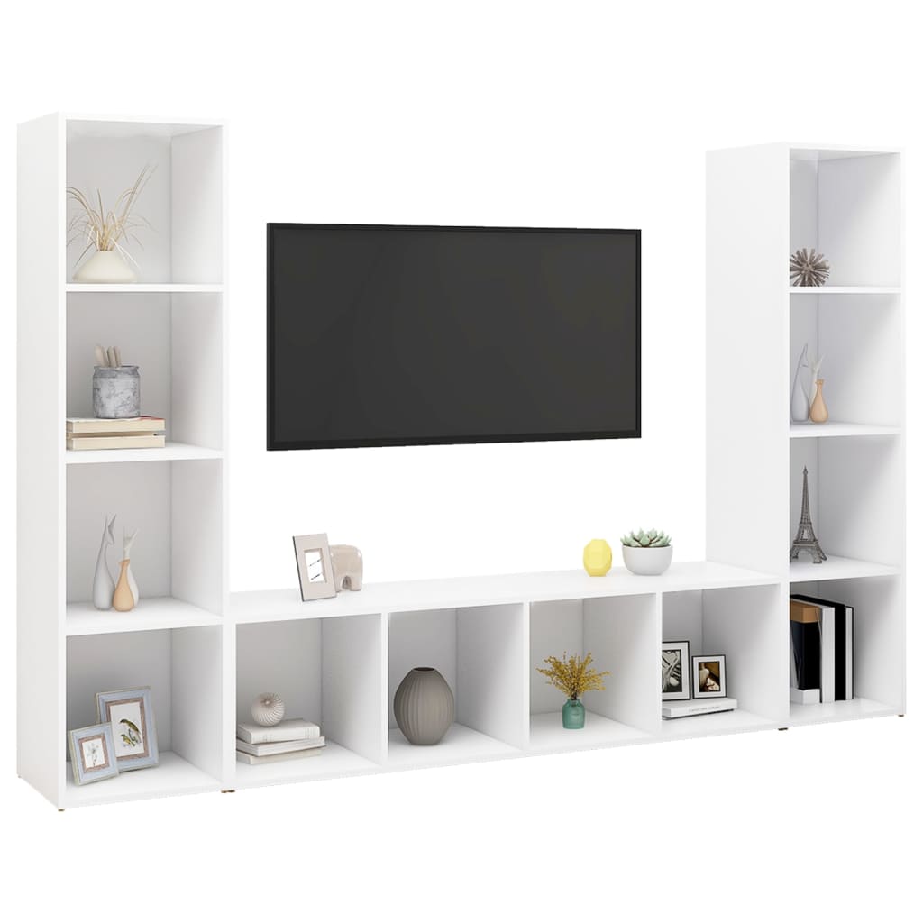 vidaXL TV Cabinets 3 pcs White 142.5x35x36.5 cm Engineered Wood