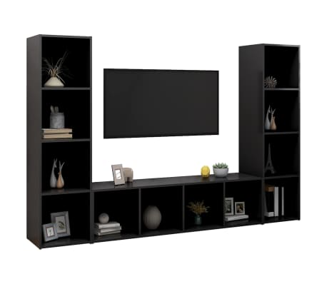 vidaXL Dulapuri TV, 3 buc., negru, 142,5x35x36,5 cm, lemn prelucrat