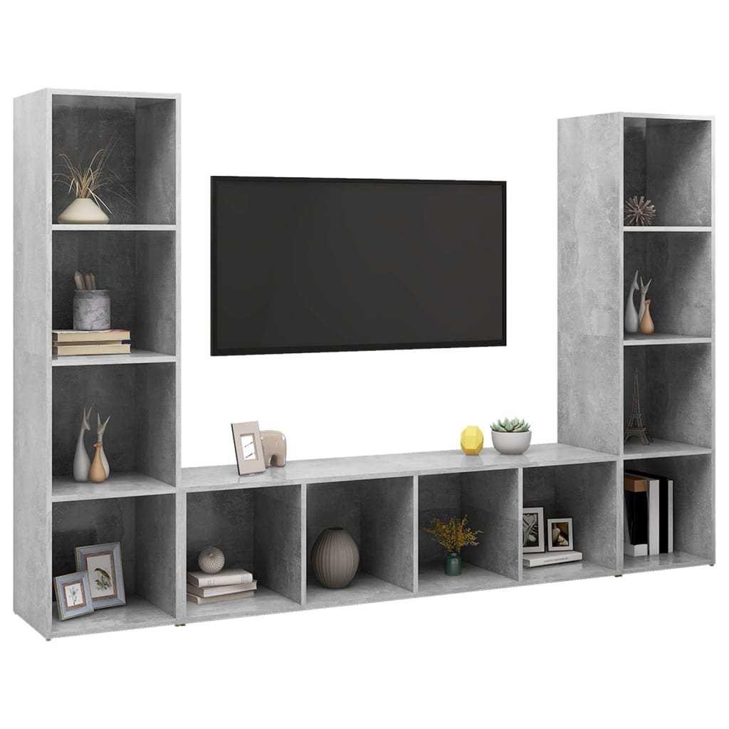 vidaXL Tv-meubelen 3 st 142,5x35x36,5 cm spaanplaat betongrijs