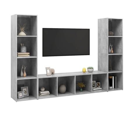 vidaXL Tv-meubelen 3 st 142,5x35x36,5 cm spaanplaat betongrijs
