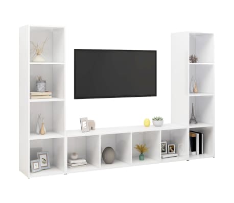 vidaXL TV-benker 3 stk høyglans hvit 142,5x35x36,5 cm sponplate