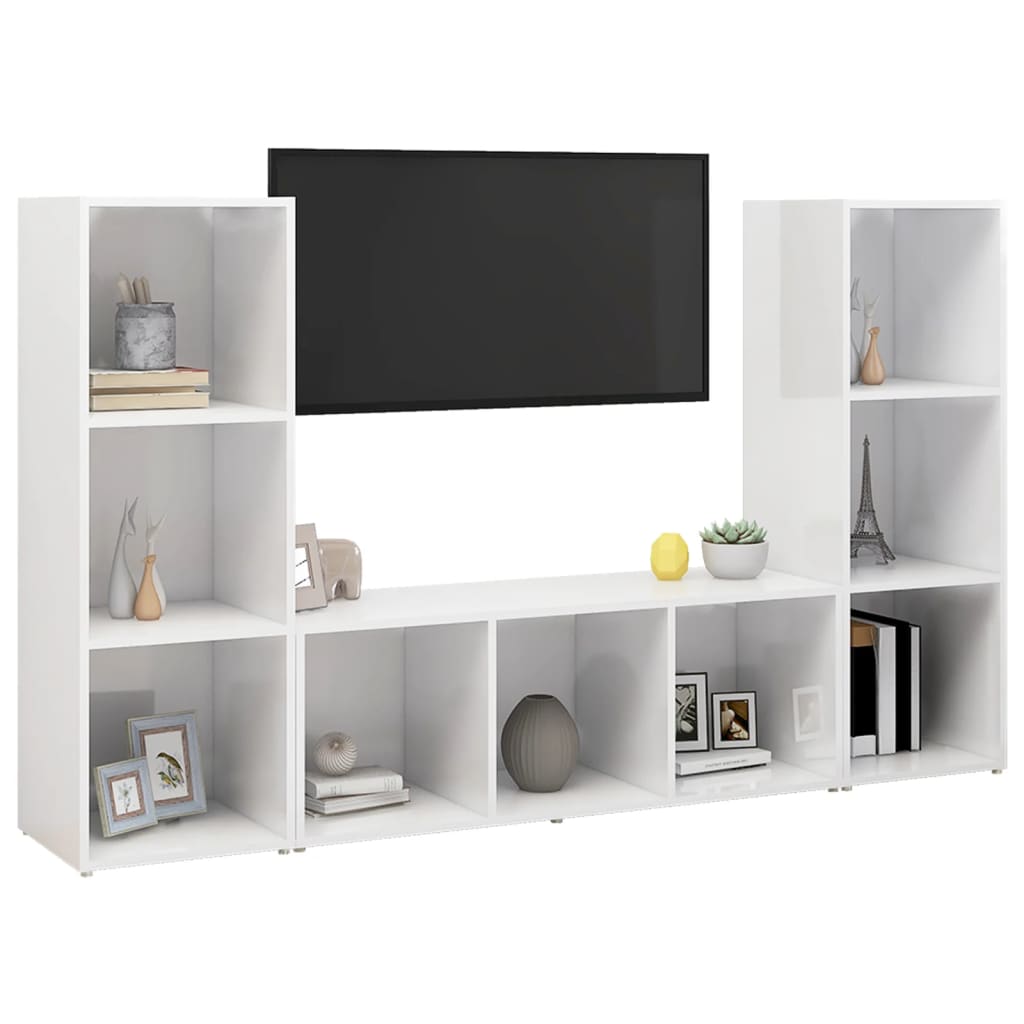 vidaXL TV Stands 3 Pcs White 42.1"x13.8"x14.6" Engineered Wood