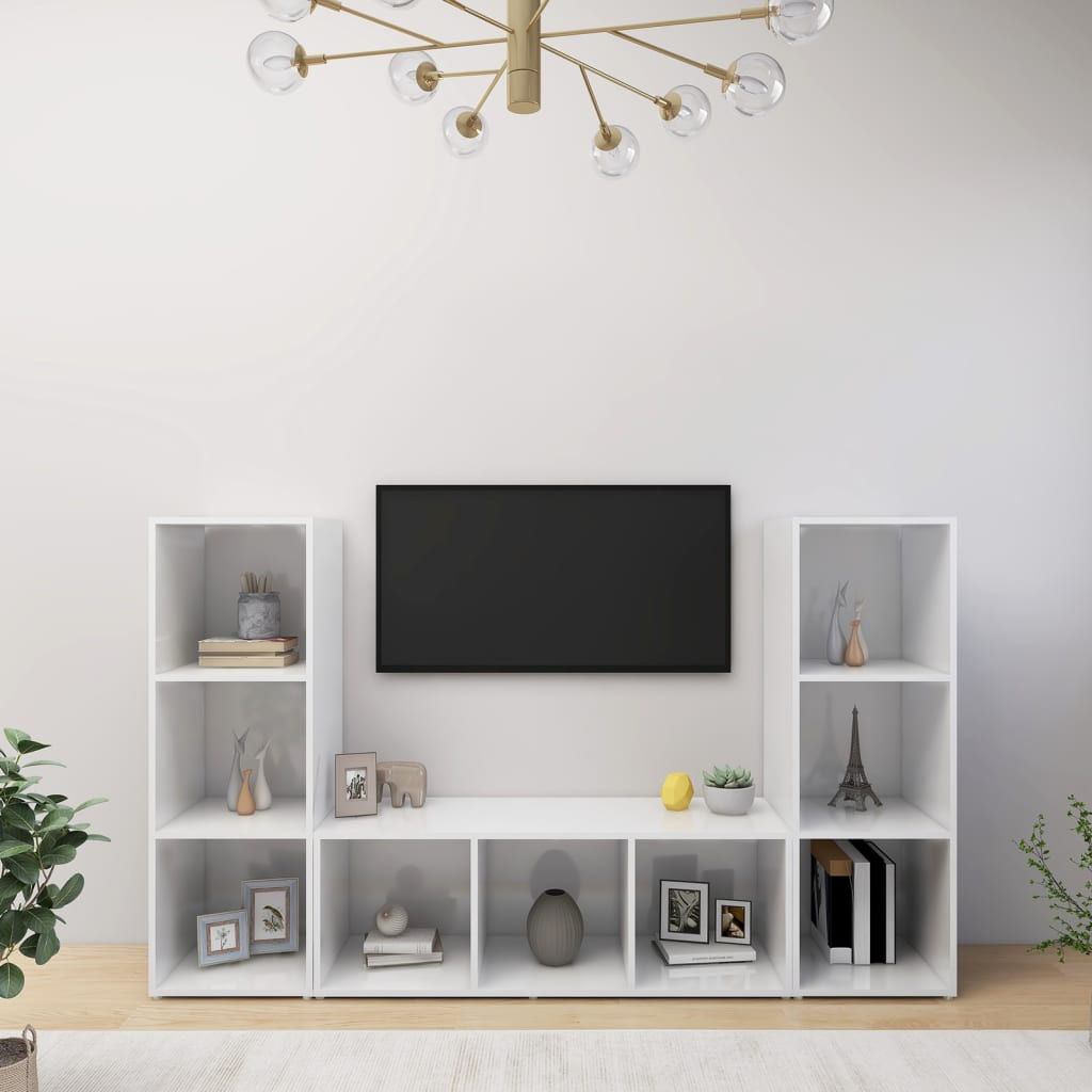 vidaXL Szafki TV, 3 szt., biae, 107x35x37 cm, materia drewnopochodny