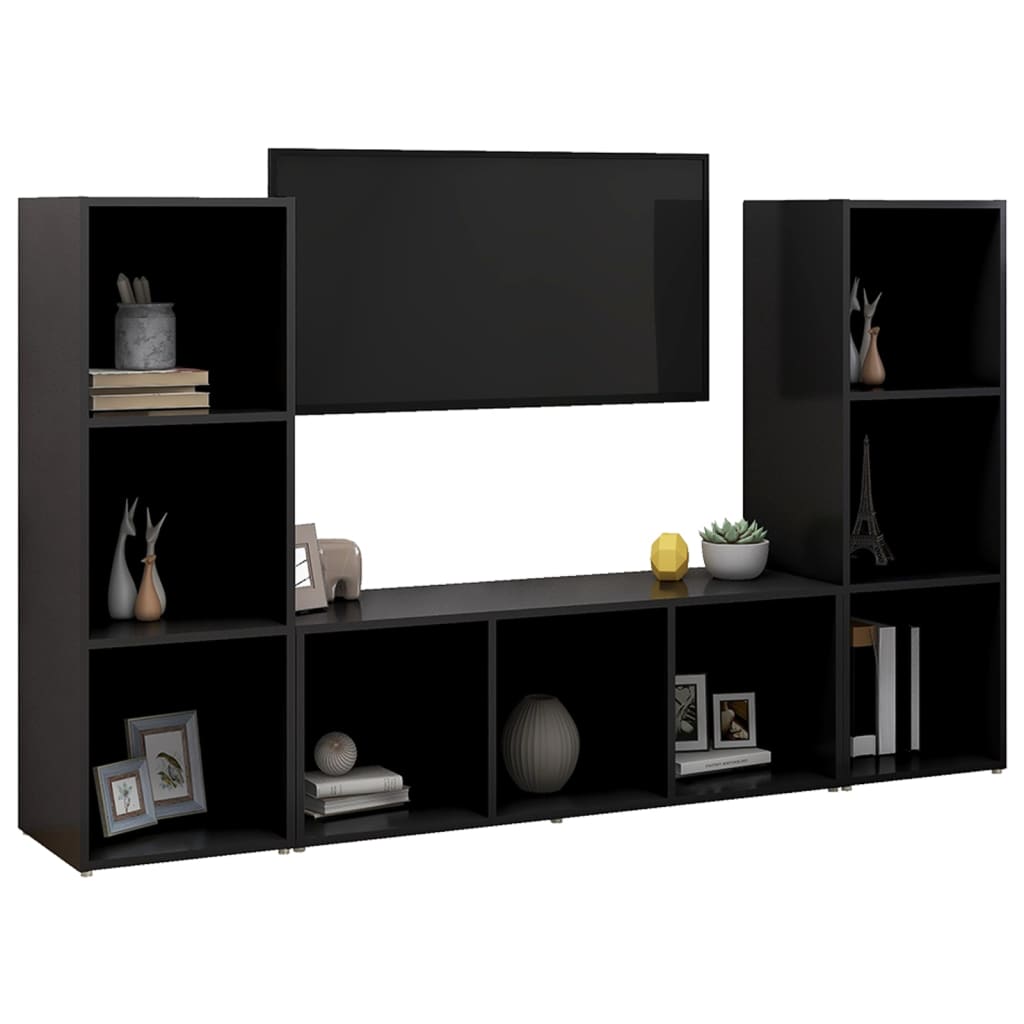 vidaXL TV Stands 3 Pcs Black 42.1"x13.8"x14.6" Engineered Wood
