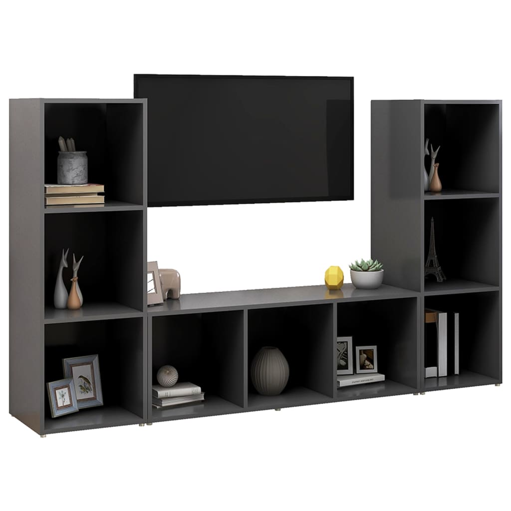 

vidaXL Tv-meubelen 3 st 107x35x37 cm spaanplaat grijs