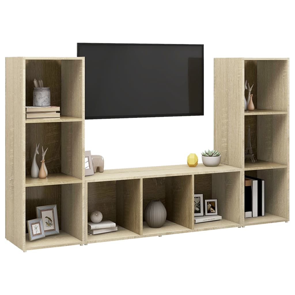 vidaXL Tv-meubelen 3 st 107x35x37 cm bewerkt hout sonoma eikenkleurig