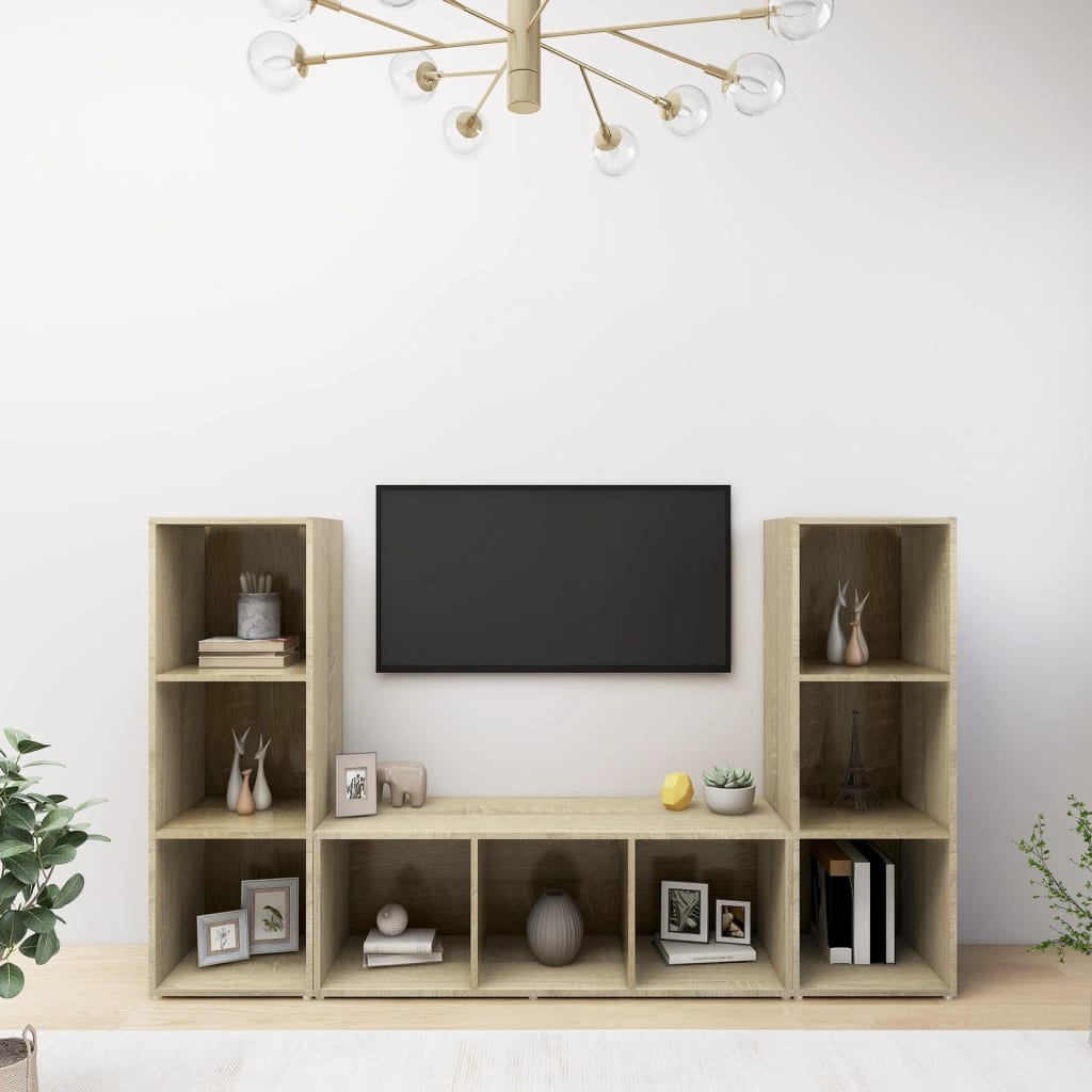 vidaXL Comode TV, 3 buc., stejar Sonoma, 107x35x37 cm, PAL vidaxl.ro