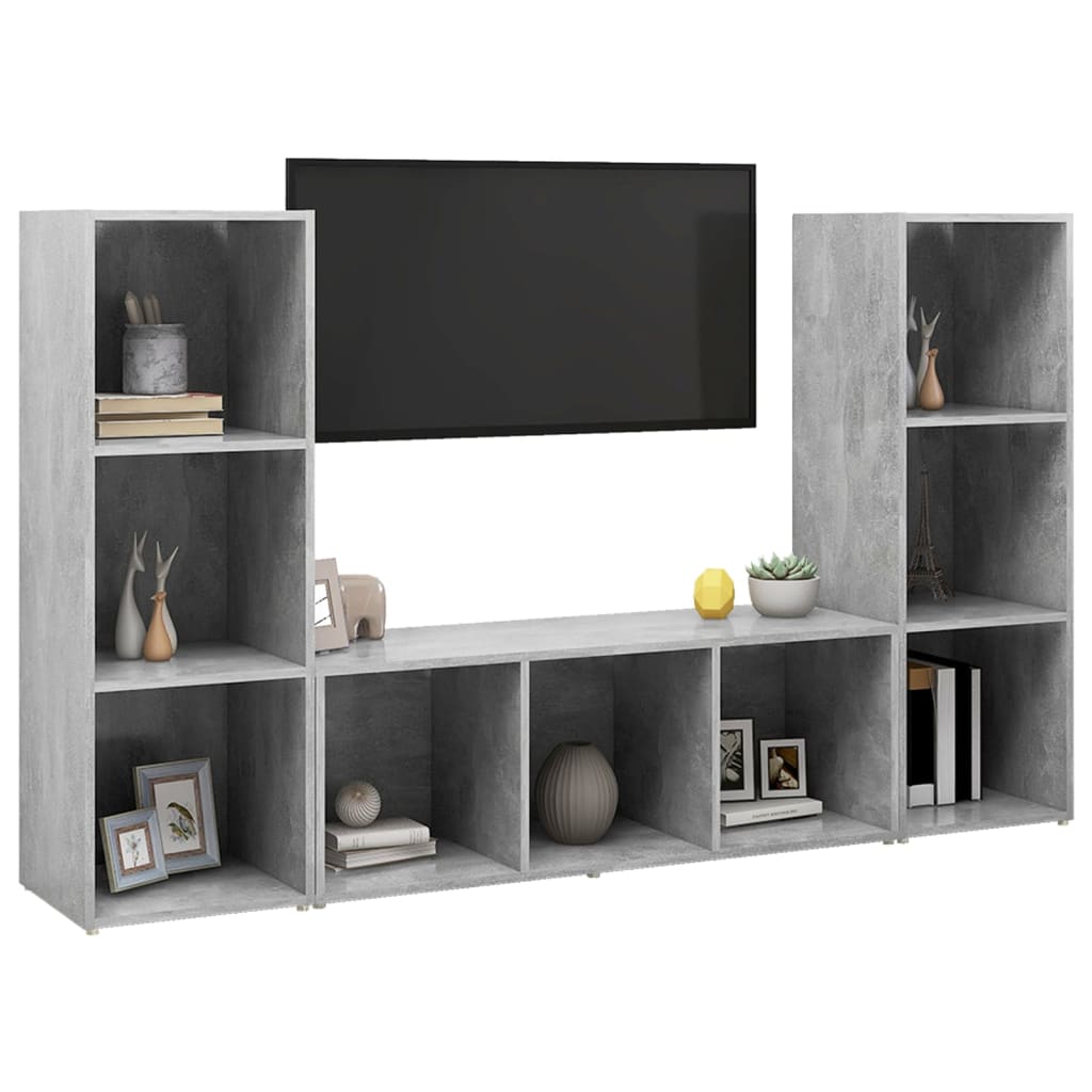 vidaXL TV Stands 3 Pcs Concrete Gray 42.1"x13.8"x14.6" Engineered Wood