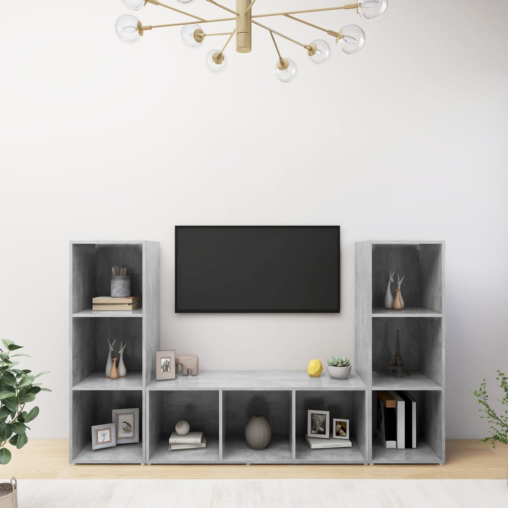 vidaXL Szafki TV, 3 szt., szaro�� betonu, 107x35x37 cm