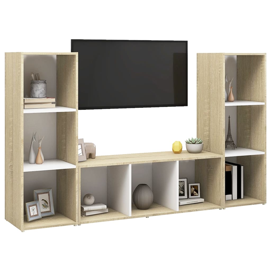 

vidaXL Tv-meubelen 3 st 107x35x37 cm spaanplaat wit sonoma eikenkleur