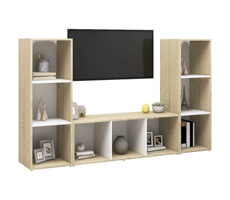 vidaXL TV Stands 3 pcs White and Sonoma Oak 42.1"x13.8"x14.6" Engineered Wood