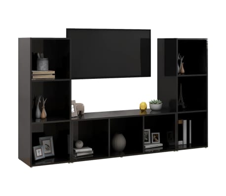vidaXL TV Stands 3 Pcs High Gloss Black 42.1"x13.8"x14.6" Engineered Wood