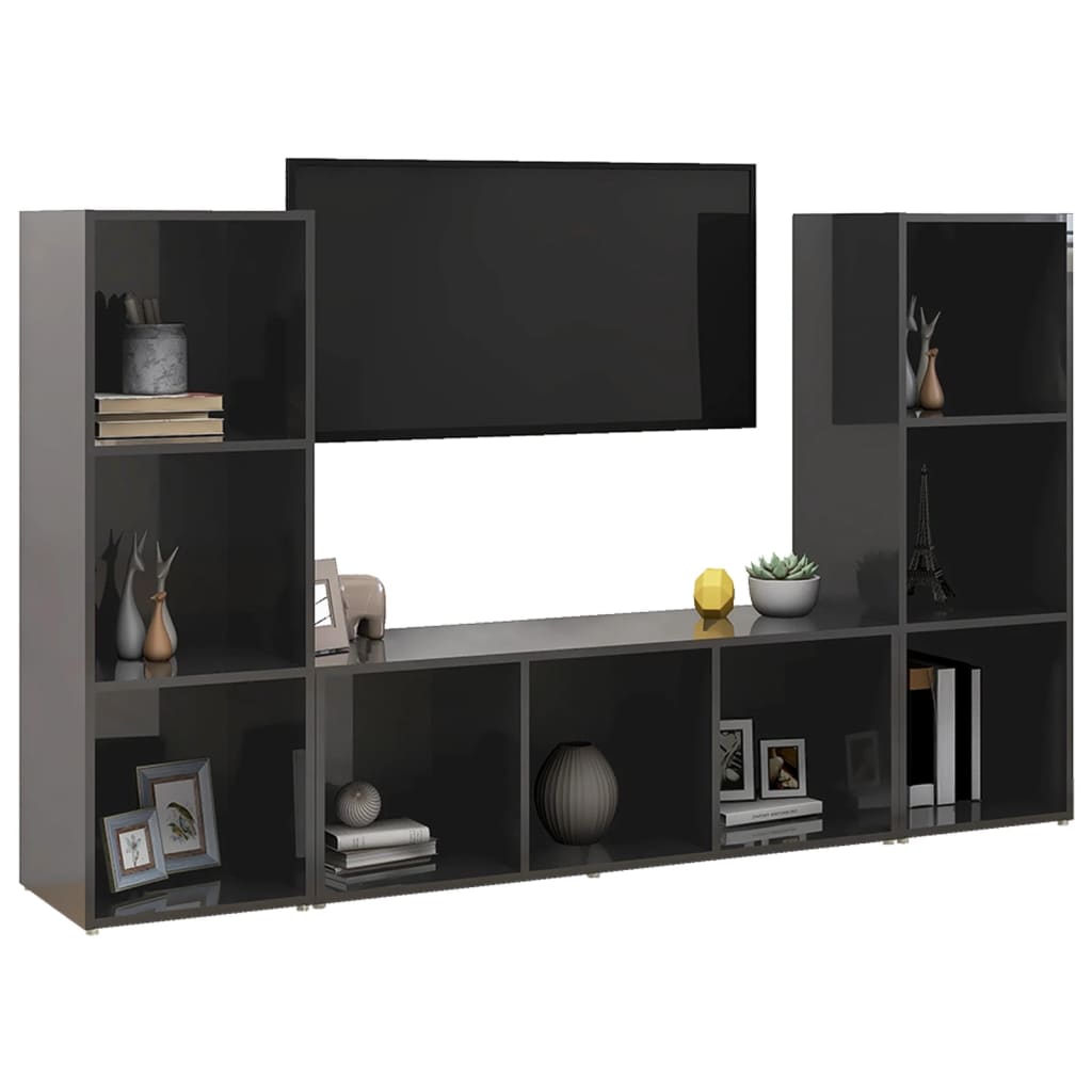 

vidaXL Tv-meubelen 3 st 107x35x37 cm spaanplaat hoogglans grijs