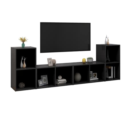 vidaXL TV Stands 4 Pcs Black 28.3"x13.8"x14.4" Engineered Wood