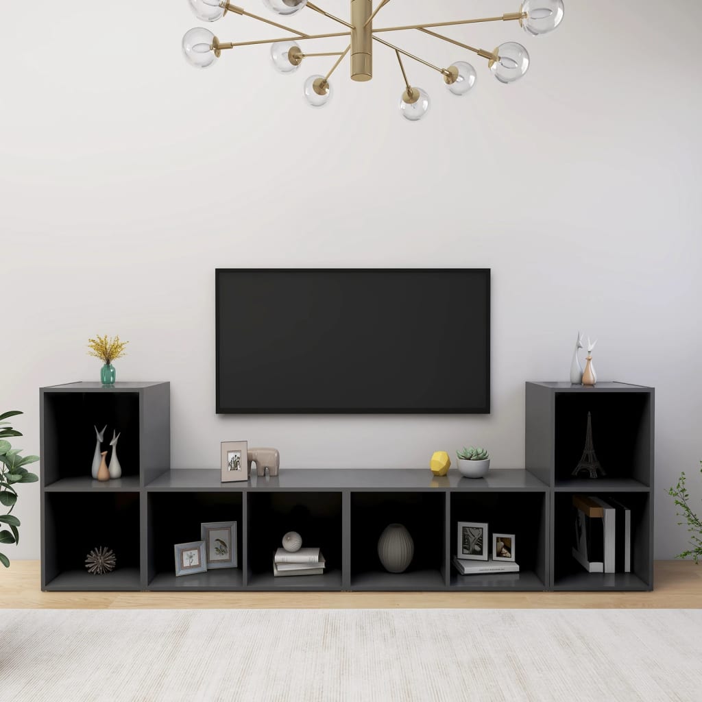 vidaXL Comode TV, 4 buc., gri,72x35x36,5 cm, PAL vidaxl.ro
