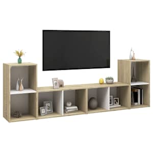 vidaXL TV spintelės, 4vnt., baltos/ąžuolo, 72x35x36,5cm, mediena