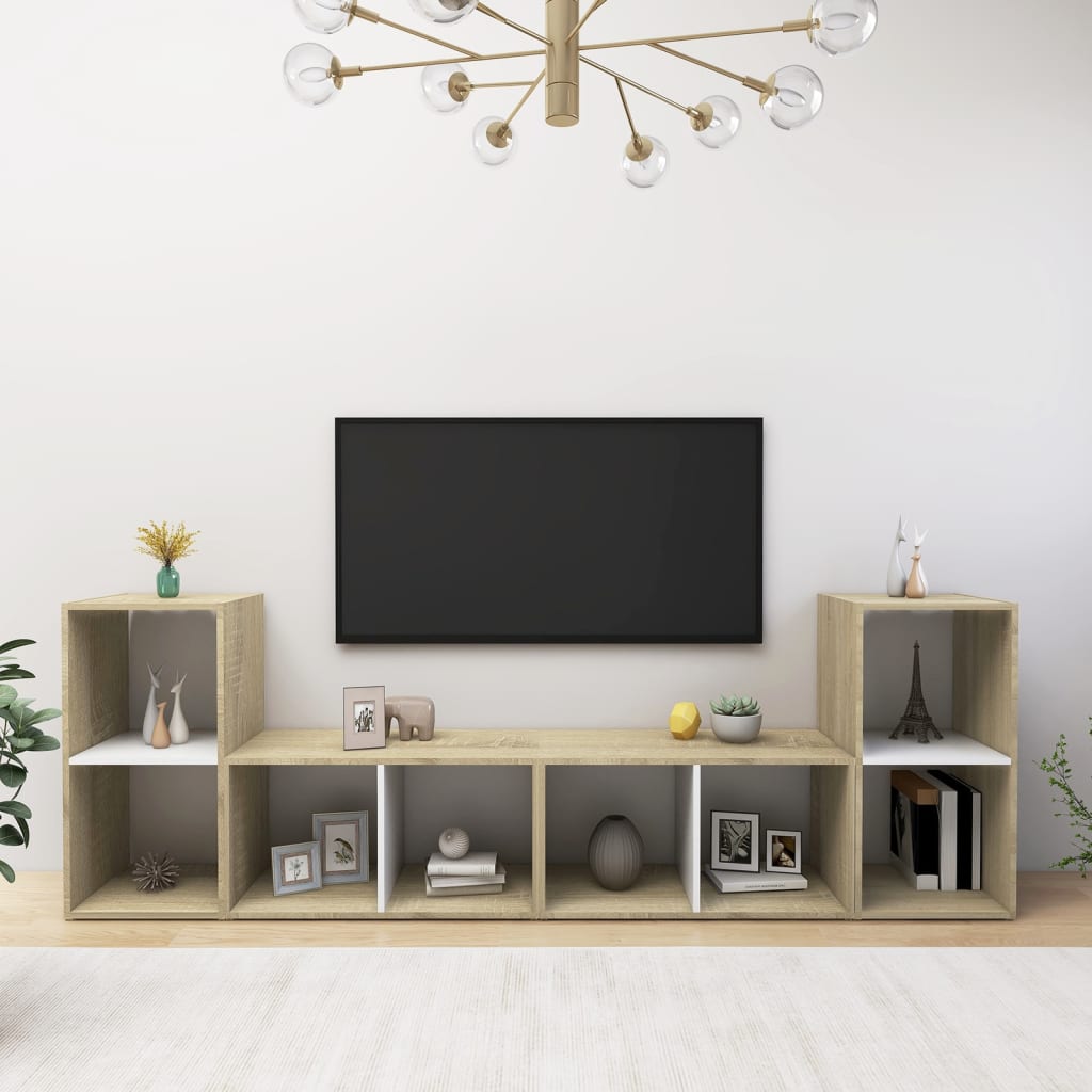 TV stolky 4 ks bílé a dub sonoma 72 x 35 x 36,5 cm dřevotříska