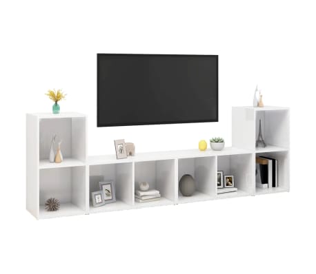 vidaXL Meubles TV 4 pcs Blanc brillant 72x35x36,5 cm Bois d'ingénierie