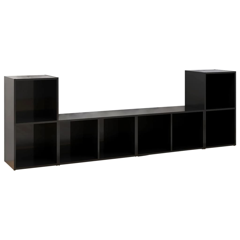 

vidaXL TV Cabinets 4 pcs High Gloss Black 28.3"x13.8"x14.4" Engineered Wood