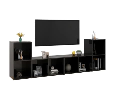 vidaXL TV Stands 4 pcs High Gloss Black 28.3"x13.8"x14.4" Engineered Wood