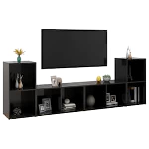vidaXL Έπιπλα Τηλεόρασης 4 τεμ. Γυαλ. Μαύρα 72x35x36,5 εκ. Μοριοσανίδα