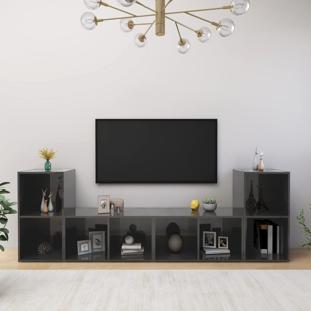 TV skříňky 4 ks šedé vysoký lesk 72 x 35 x 36,5 cm dřevotříska