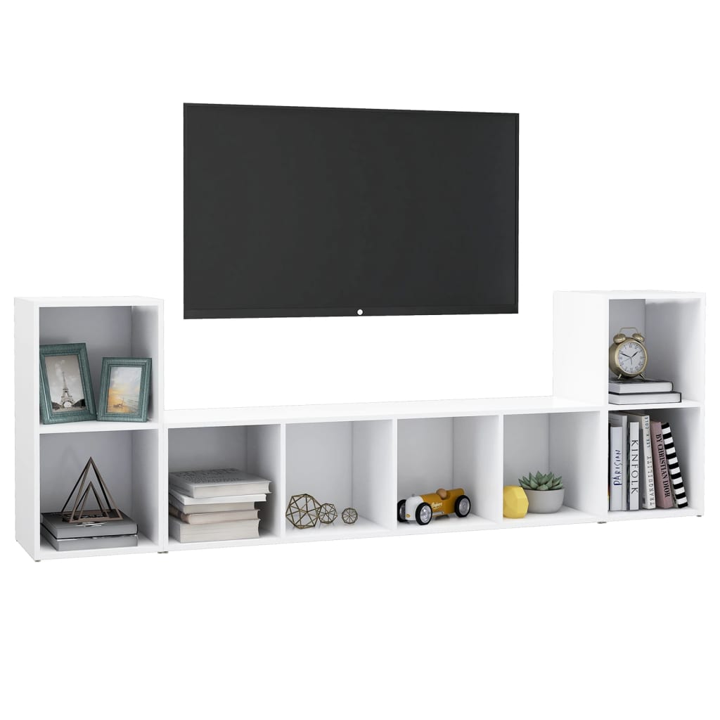 vidaXL 3 Piece TV Stand Set White Engineered Wood