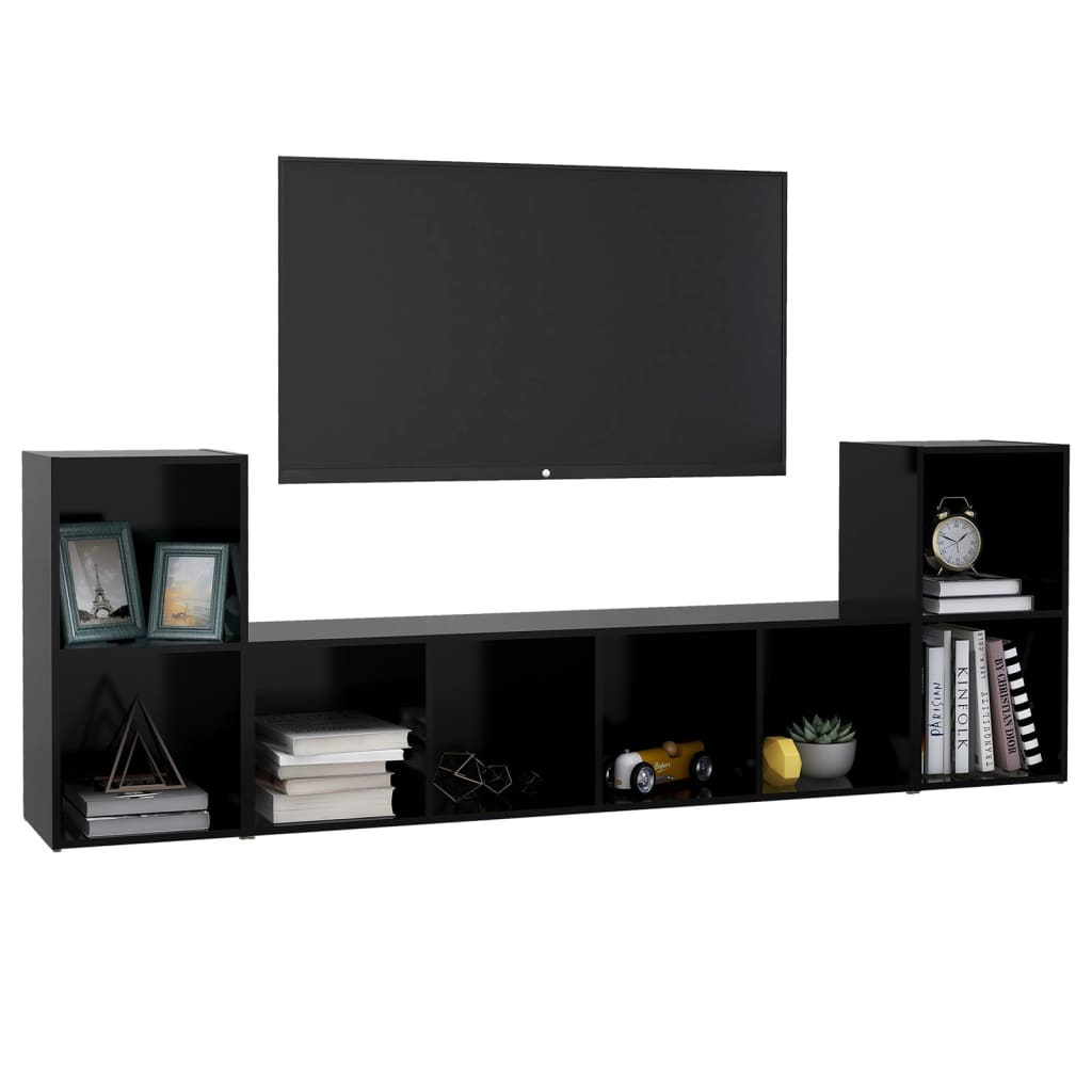 vidaXL 3 Piece TV Stand Set Black Engineered Wood