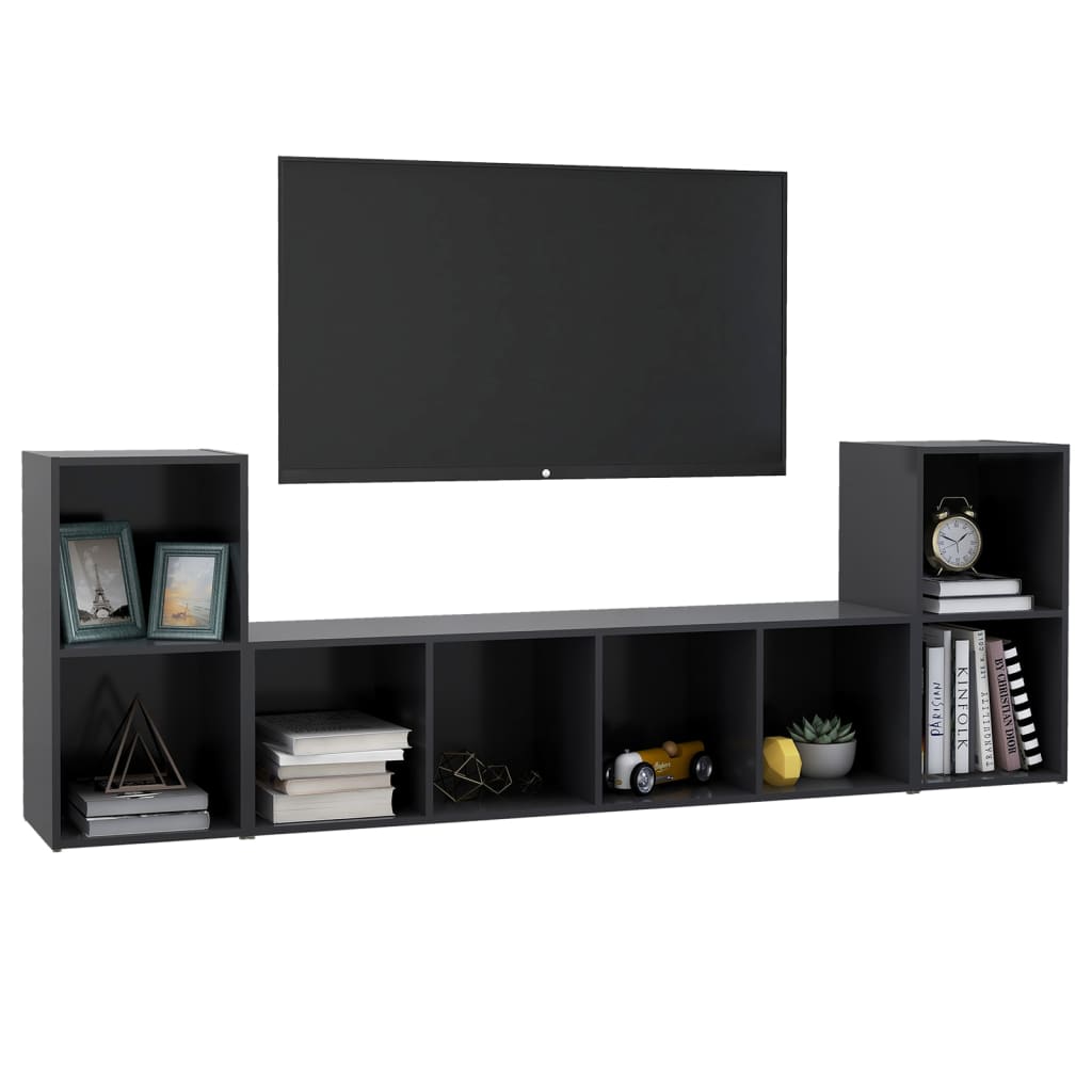 vidaXL 3-tlg. TV-Schrank-Set Grau Holzwerkstoff