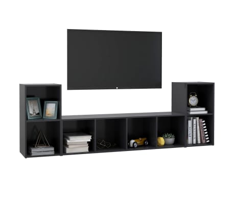 vidaXL 3-tlg. TV-Schrank-Set Grau Holzwerkstoff