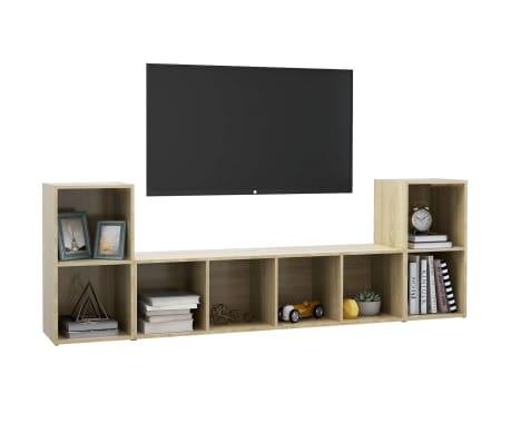 vidaXL 3-delige Tv-meubelset bewerkt hout sonoma eikenkleurig